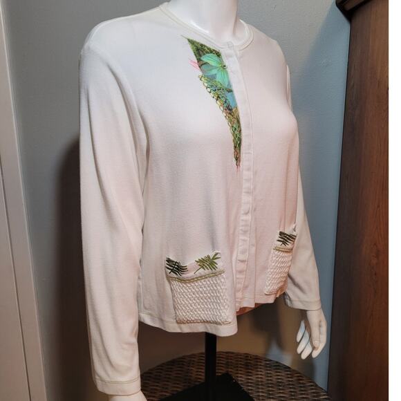 KD SPRING White Botanical Cardigan Sz Small Crochet Grannycore Kitschy Ferns - Picture 9 of 11
